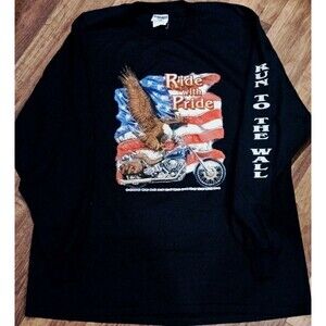 VINTAGE JERZEES RIDE WITH PRIDE T SHIRT 2XL USA EAGLE MOTORCYCLE
